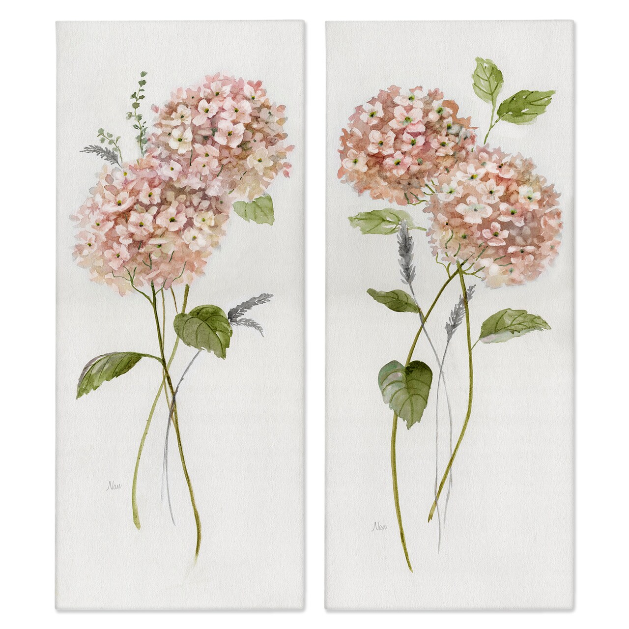 Stupell Industries Pink Hydrangea Sprigs 2pc Canvas Set Design by Nan